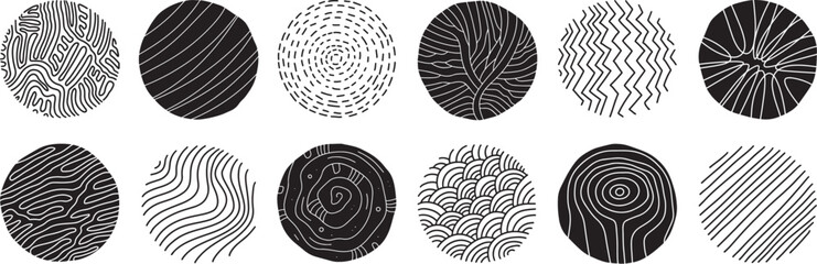 Set of vector circle abstract handmade graphic elements isolated on white, for decoration, invitations, posters, card, fabric