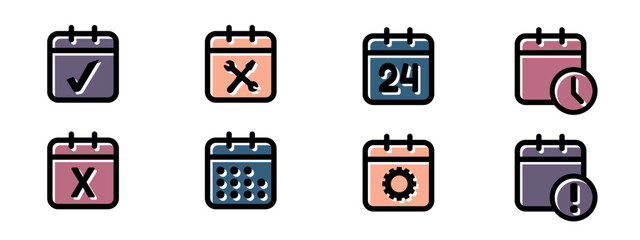 Calendar Schedule Business Icons Set - Vector Illustrations Isolated On White Background