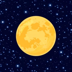Fotobehang Full yellow moon in night starry sky. Vector cartoon flat illustration. © Sunnydream
