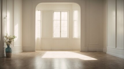 empty white room with windows. Liminal space concept. - obrazy, fototapety, plakaty