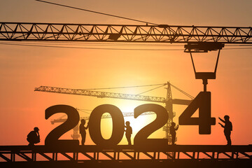 Silhouette staff works as a to prepare to welcome the new year 2024