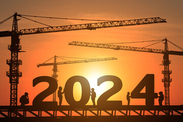 Silhouette staff works as a to prepare to welcome the new year 2024