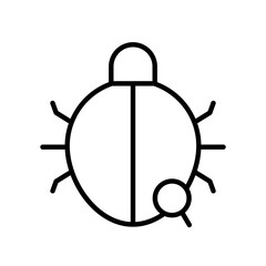 Bug detection cyber security icon with black outline style. bug, computer, virus, detection, internet, error, malware. Vector Illustration