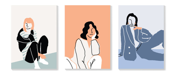 Surreal faces abstract art background vector. Portrait abstract face one line drawing with modern continuous line art and abstract geometric art style. Good for poster, wall art, print, cover design.