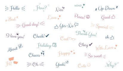 Different Words And Signs Icons Set - Simple Flat Isolated Illustrations