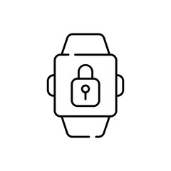 Smartwatch cyber security icon with black outline. technology, smart, watch, device, smartwatch, time, screen. Vector illustration