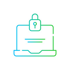 Laptop security cyber security icon with blue and green gradient outline. technology, computer, cyber, network, security, digital, laptop. Vector illustration