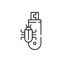 Flashdisk cyber security icon with black outline. equipment, technology, computer, storage, isolated, usb, object. Vector illustration