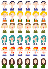 6人の女性の6種類の表情のイラスト_3
