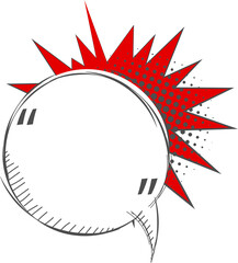 Pop art polka dots halftone speech bubble balloon with quotation marks, icon sticker memo keyword planner text box banner, flat png transparent element design