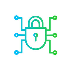 Connection cyber security icon with blue and green gradient outline style. network, communication, connection, social, internet, symbol, information. Vector Illustration