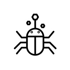 Bug cyber security icon with black outline style. bug, set, outline, line, symbol, computer, sign. Vector Illustration