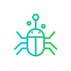 Bug cyber security icon with blue and green gradient outline style. bug, set, outline, line, symbol, computer, sign. Vector Illustration