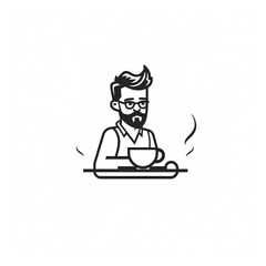 simple logo Barista coffee sketch line art illustration