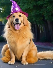 golden retriever with christmas hat