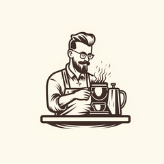 simple logo Barista coffee sketch line art illustration