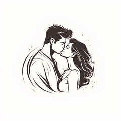 simple logo illustration line art sketch of a woman kissing a man as a couple