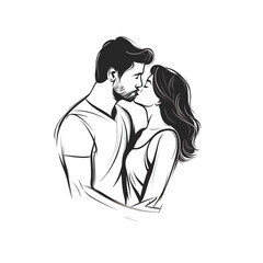 simple logo illustration line art sketch of a woman kissing a man as a couple