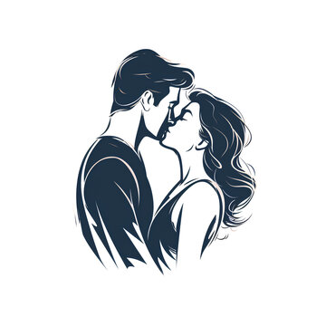 recommend clip art: simple logo illustration line art sketch of a woman kissing a man as a couple