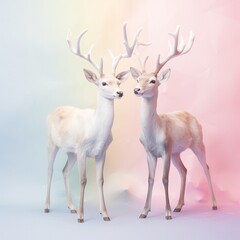 Obraz premium Christmas card with Christmas reindeer. Pastel colors. Generative AI
