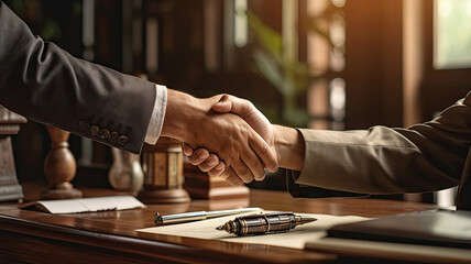 Fototapeta na wymiar Closeup of business people shaking hands in office