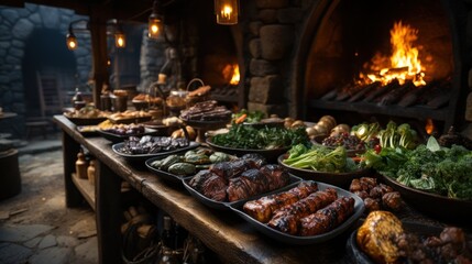 Naklejka premium A close-up of a food stand in the Viking village. 