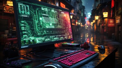 Cyber-themed computer wallpaper. 