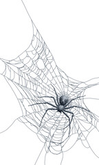 Vertical card of scary spider crawling on the web