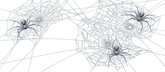Halloween web with three scary spiders