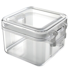Transparent square empty plastic bucket for storage of foodstuff on transparent
