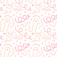 Seamless scribble lines pink abstract pattern illustration in squiggle style.