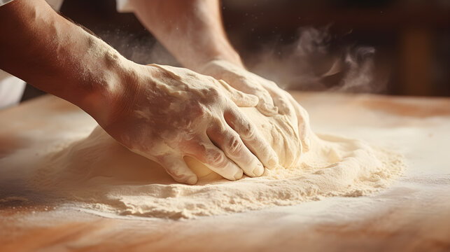 The art of kneading bakery dough by an expert chef,ai generate