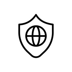 Global secure shield cyber security icon with black outline style. shield, global, security, information, protection, business, technology. Vector Illustration