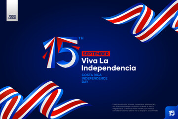 Costa Rica Independence Day logotype on September 15th with flag background