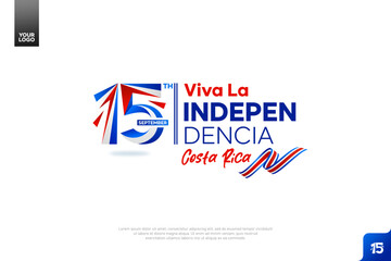 Costa Rica Independence Day logotype on September 15th with flag background