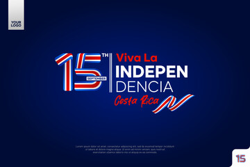Costa Rica Independence Day logotype on September 15th with flag background