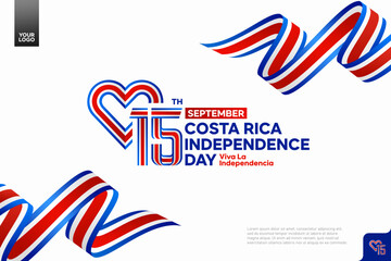 Costa Rica Independence Day logotype on September 15th with flag background