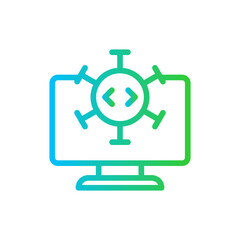 Virus cyber security icon with blue and green gradient outline style. virus, medical, medicine, health, disease, sign, infection. Vector Illustration