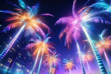 Travel palm neon color background