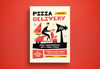 Brown Mid Century Pizza Delivery Flyer Layout