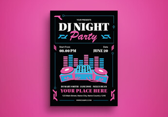 Pink Cyberpunk DJ Night Party Flyer Layout