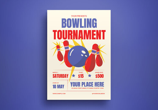 Blue Flat Design Bowling Tournament Flyer Layout