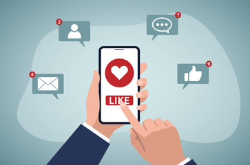 Using smart phone, Social media concept.