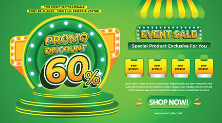 TEMPLATE BACKGROUND PROMO DISCOUNT 60 PERCENT 3D TEXT EFFECT EDITABLE SALE BIG EVENT BANNER FLYER SALE SPECIAL OFFER