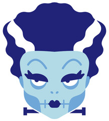 Bride of Frankenstein with Blue hair and skin, with minimal geometric flat vector shapes