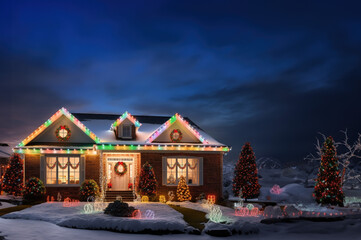 Fototapeta premium House decorated for the holidays created with Generative AI technology