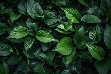Foliage background full of green tropical leafs in various shades of green
