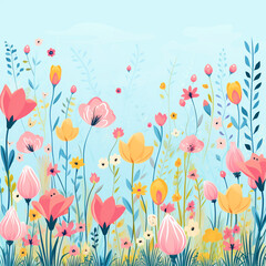 Spring season background with beautiful flowers - ai generative