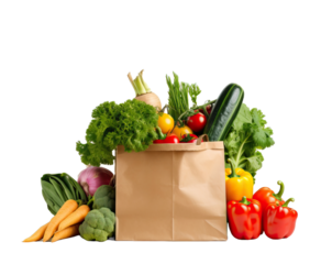 Vegetables in a paper bag isolated on transparent or white background