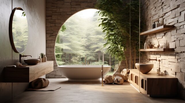 Modern Simple Toilet Interior and Bathtub